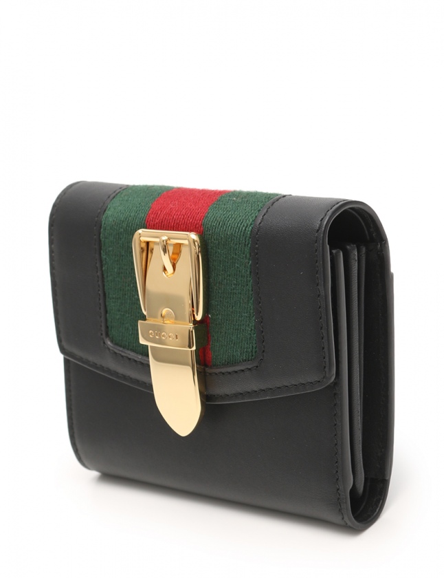 グッチ GUCCI 三つ折り財布 シルヴィ 黒 緑 赤 小物 レザー 476081 