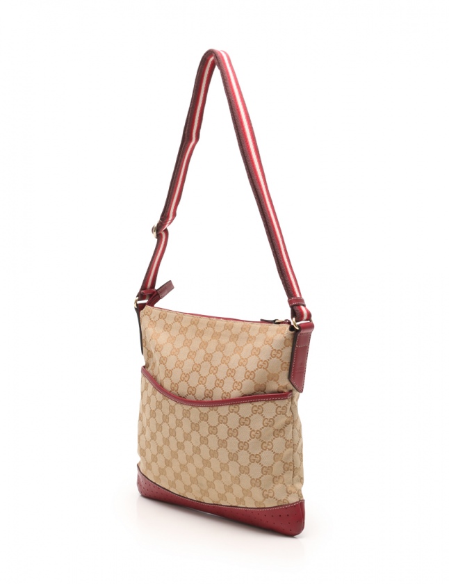 グッチ GUCCI ショルダーバッグ GGキャンバス ベージュ 赤 145857