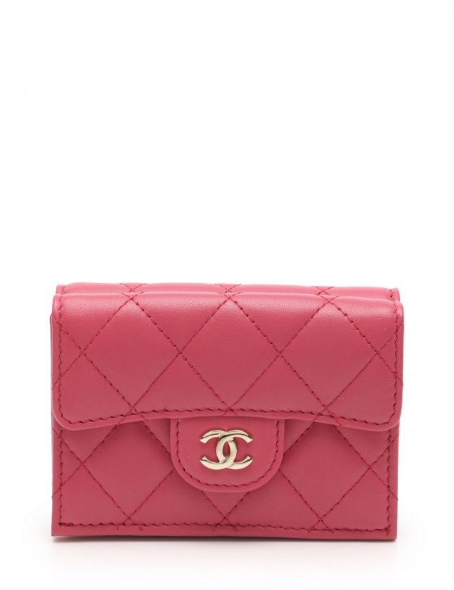CHANEL フューシャ　ピンク 三つ折り財布　ラムスキン CHANEL フューシャ ピンク 三つ折り財布 ラムスキン CHANEL