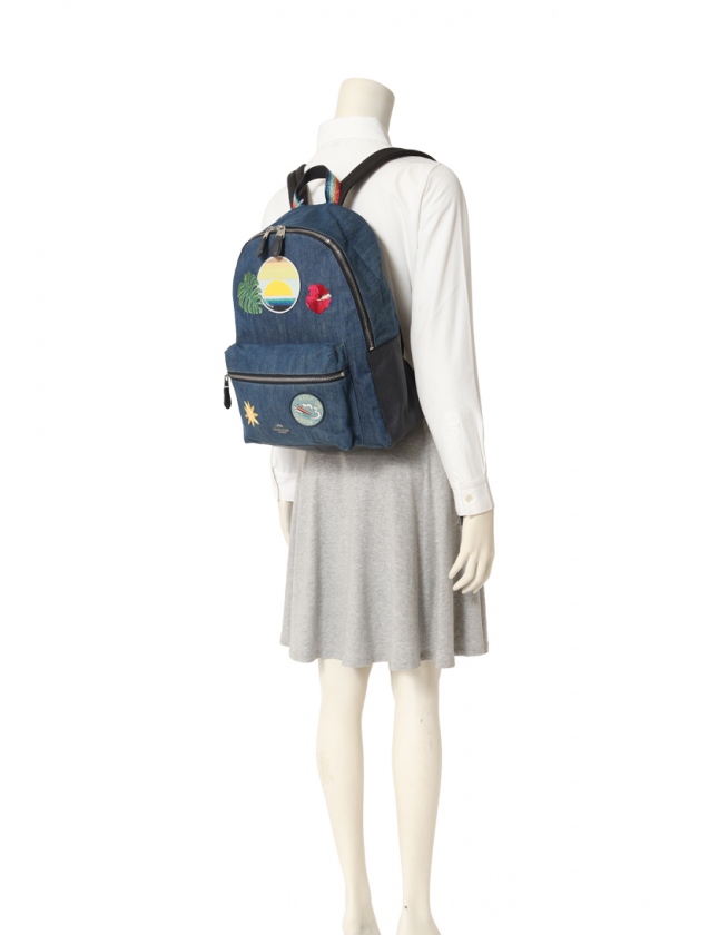 【美品】COACH バックパック リュック パチス チャーリー F28958 コーチ COACH バックパック リュック パチス チャーリー 刺繍 青