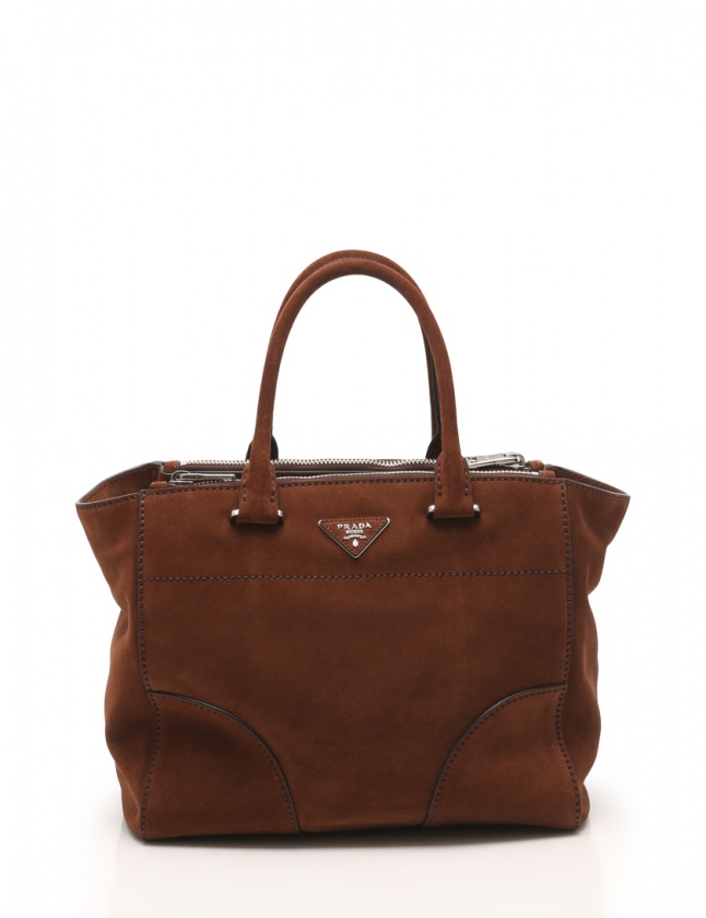 プラダ PRADA ハンドバッグ ショルダーバッグ 茶 1BG857 スエード 2WAY 