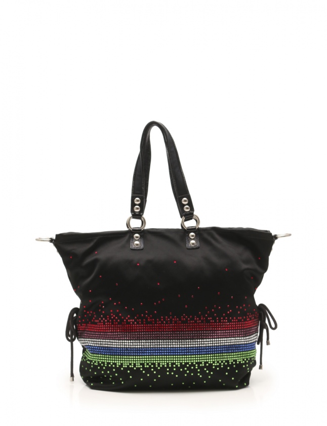 1円 COACH コーチ 13841 ポピーラインストーン エクストララージスポット サテン 2WAY ハンドバッグ ショルダー ブラック系 B8653XQ 極美品☆COACH コーチ 13841 ポピーラインストーンエクストララージ