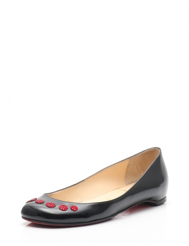 クリスチャンルブタン Christian louboutin フラットシューズ 黒 赤 36 