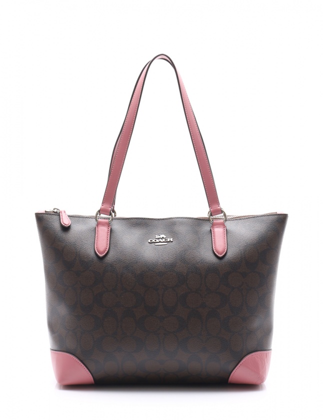 コーチ Coach トートバッグ シグネチャー ダークブラウン ピンク F298 Pvc レザー レディース 114 ベクトルパーク
