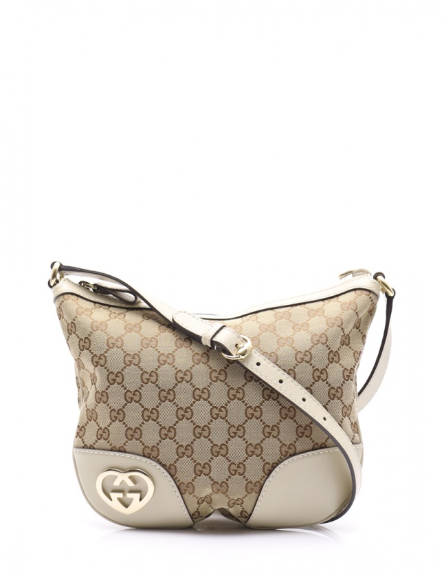 グッチ GUCCI ショルダーバッグ GGキャンバス ラブリー ベージュ 茶 白 