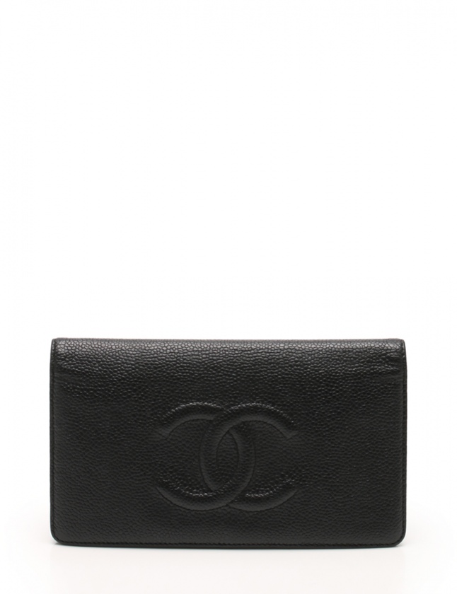 シャネル CHANEL 二つ折り長財布 ココマーク 黒 小物 キャビアスキン 