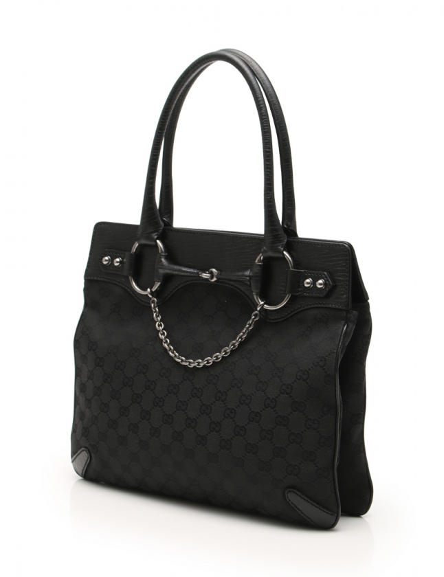 グッチ GUCCI トートバッグ GGキャンバス ホースビット 黒