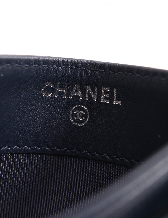 シャネル CHANEL カードケース Vステッチ ネイビー 小物 キャビア