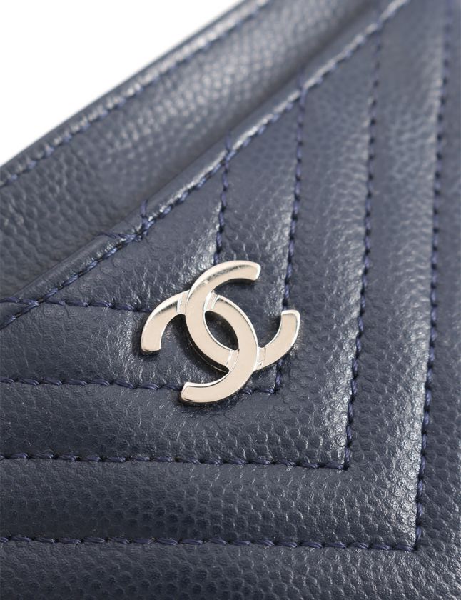 シャネル CHANEL カードケース Vステッチ ネイビー 小物 キャビア