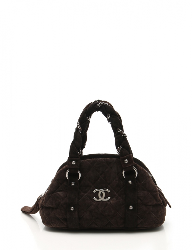 CHANEL ダークブラウン スエード ハンドバッグ