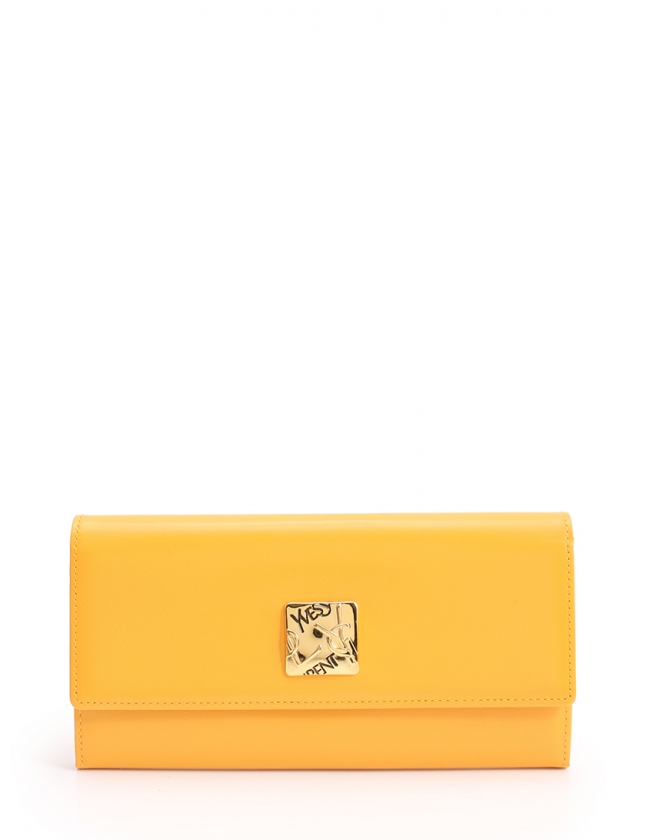 イヴサンローラン YVES SAINT LAURENT 二つ折り長財布 黄 小物 レザー 