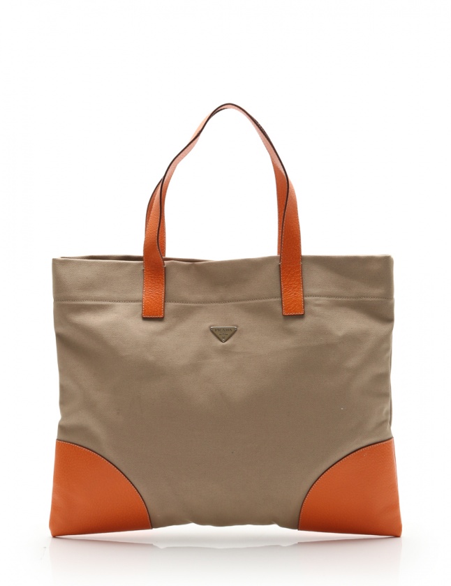 プラダ PRADA トートバッグ ベージュ オレンジ BN0236 キャンバス 