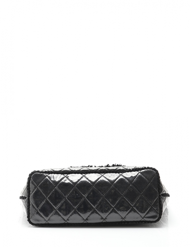 シャネル CHANEL チェーントートバッグ マトラッセ 黒 ビニール ファー
