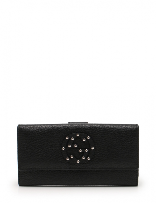 グッチ GUCCI Wホック長財布 インターロッキングG 黒 小物 レザー 