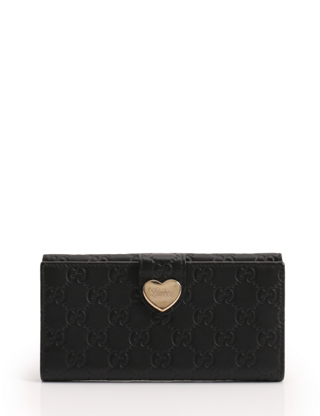 グッチ GUCCI Wホック長財布 グッチシマ ラブリーハート 黒 小物 