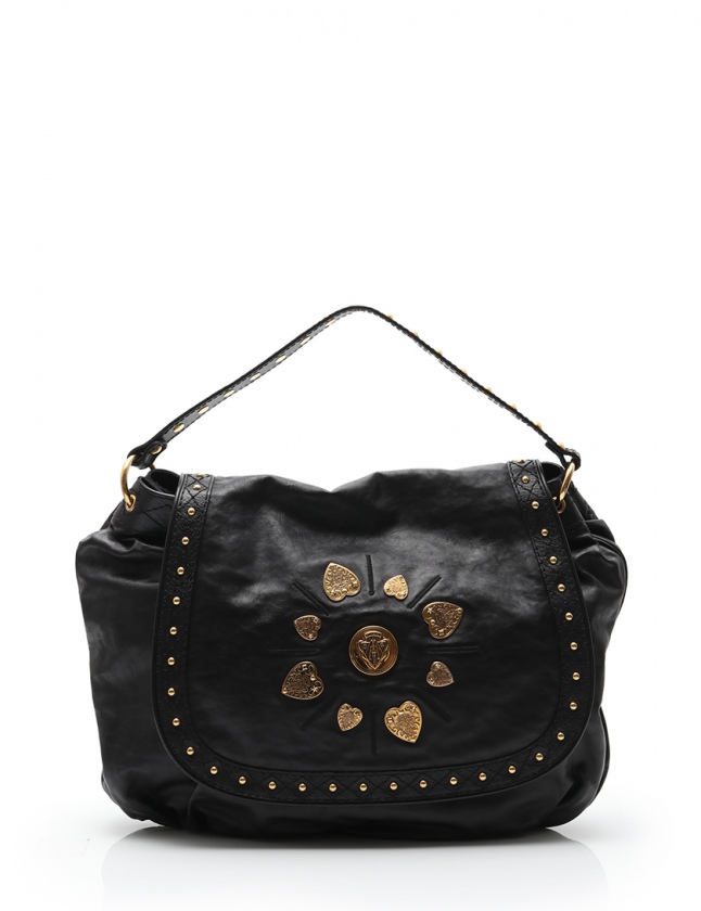 GUCCI レザーバッグ グッチ GUCCI ショルダーバッグ クレスト 黒 ゴールド 211960 レザー