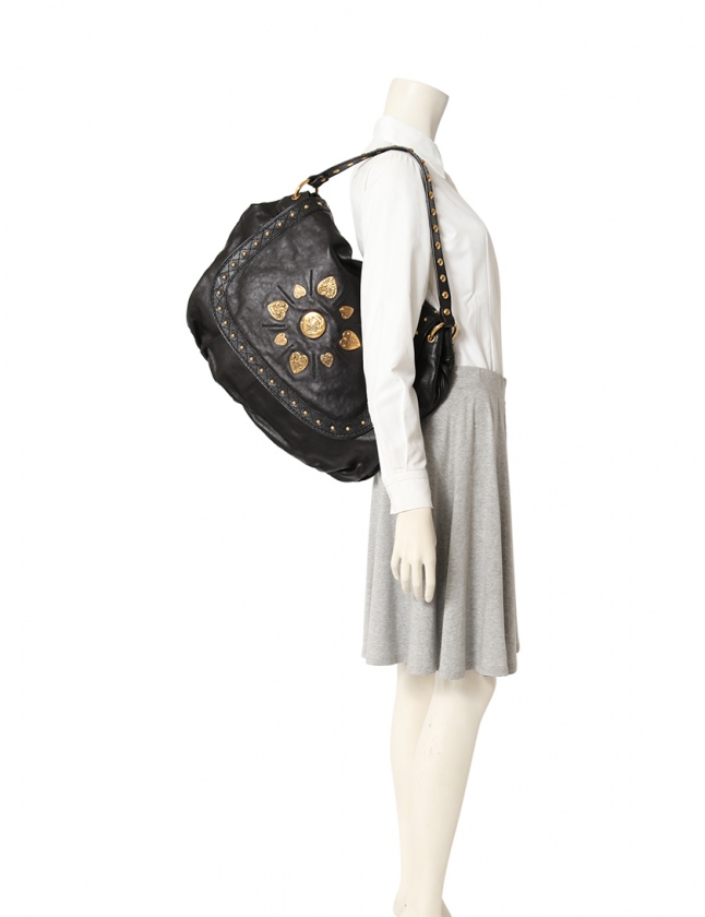 GUCCI レザーバッグ グッチ GUCCI ショルダーバッグ クレスト 黒 ゴールド 211960 レザー