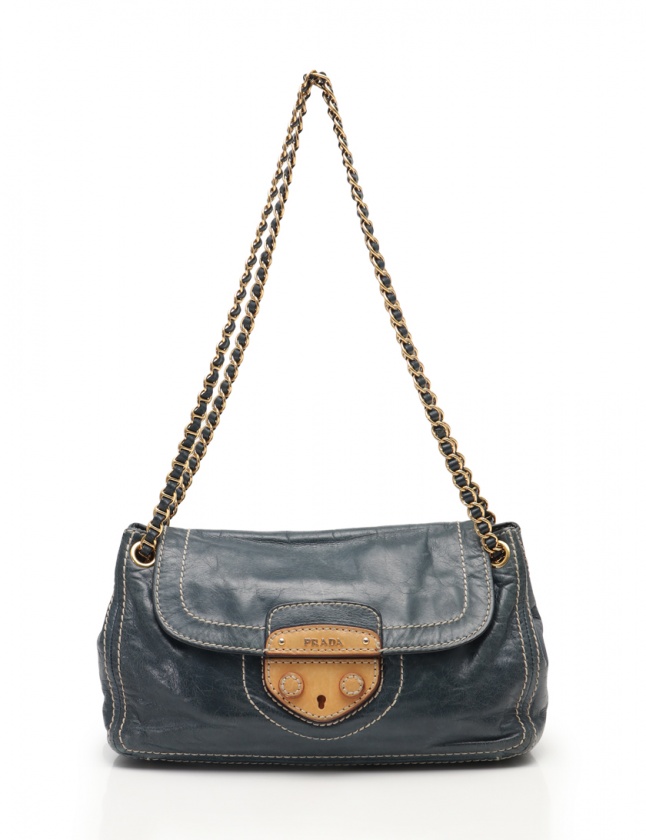 PRADA デニムショルダーバッグ ダークグレー