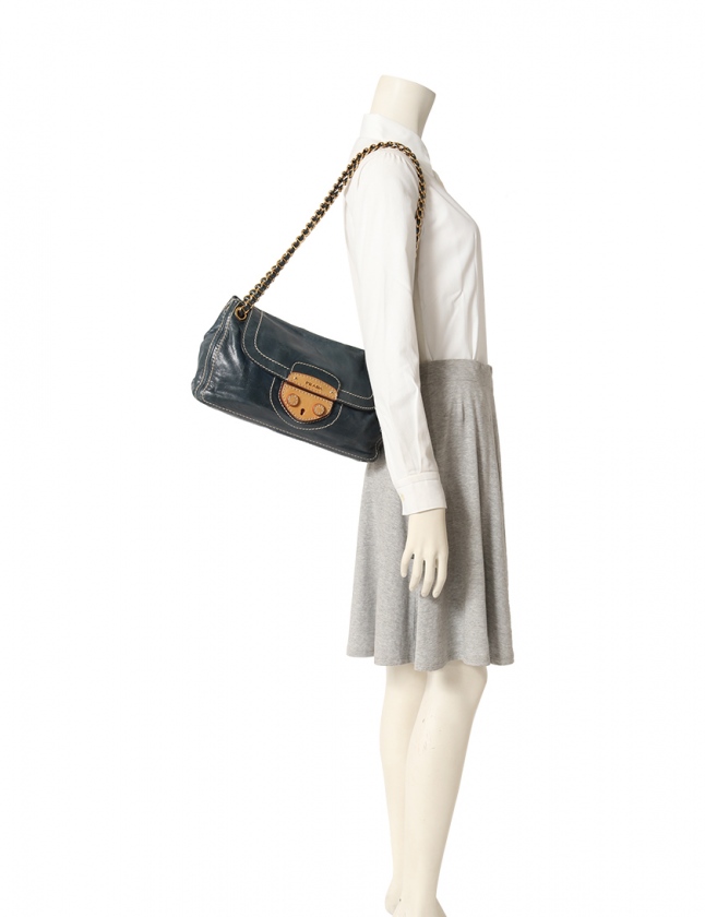 プラダ PRADA チェーンショルダーバッグ ネイビー BR4659 レザー