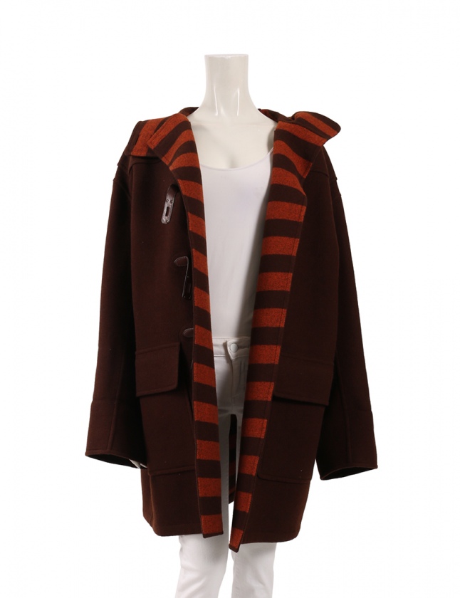 エルメス HERMES ダッフルコート ケリー 茶 34 アウター 無地 XS