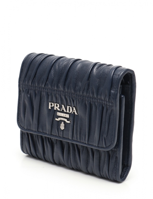 PRADA ネイビー 三つ折り財布 レザー