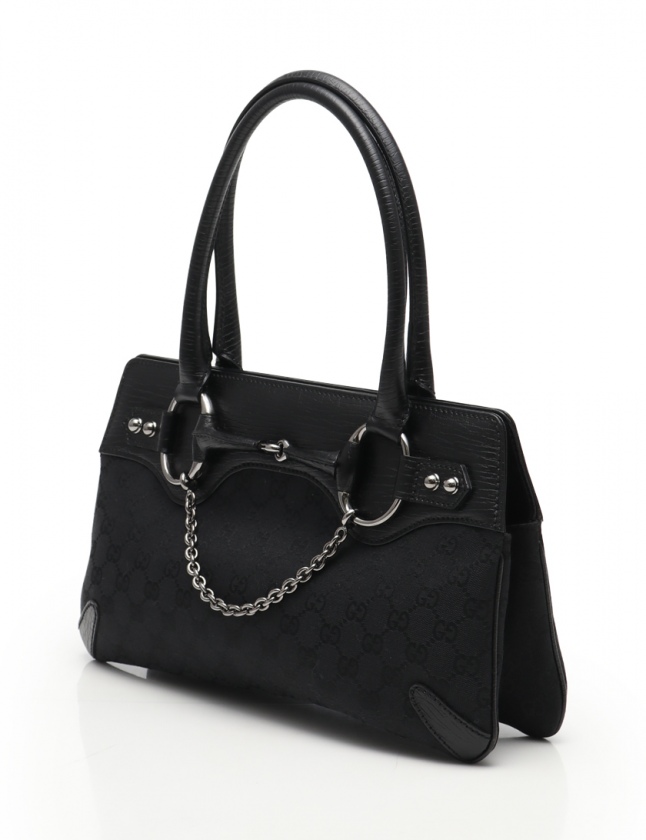 美品 グッチ トートバッグ ホースビット ブラック GG キャンバス レザー 黒 グッチ GUCCI トートバッグ GGキャンバス ホースビット 黒