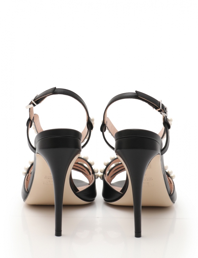 フェンディ FENDI バックストラップサンダル ヒール 黒 40 シューズ  