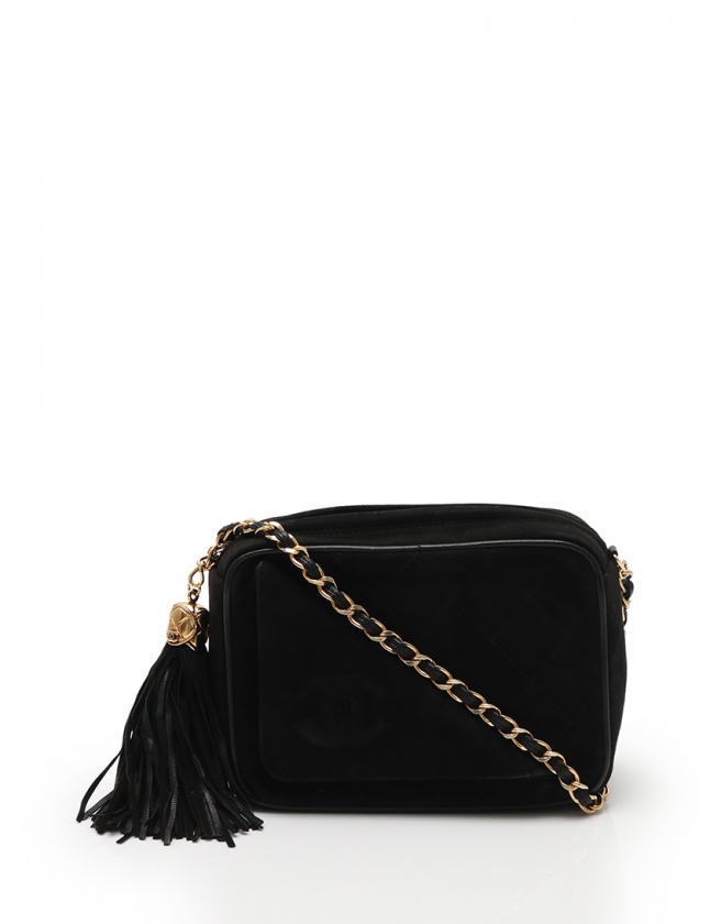 シャネル CHANEL チェーンショルダーバッグ マトラッセ 黒 スエード 