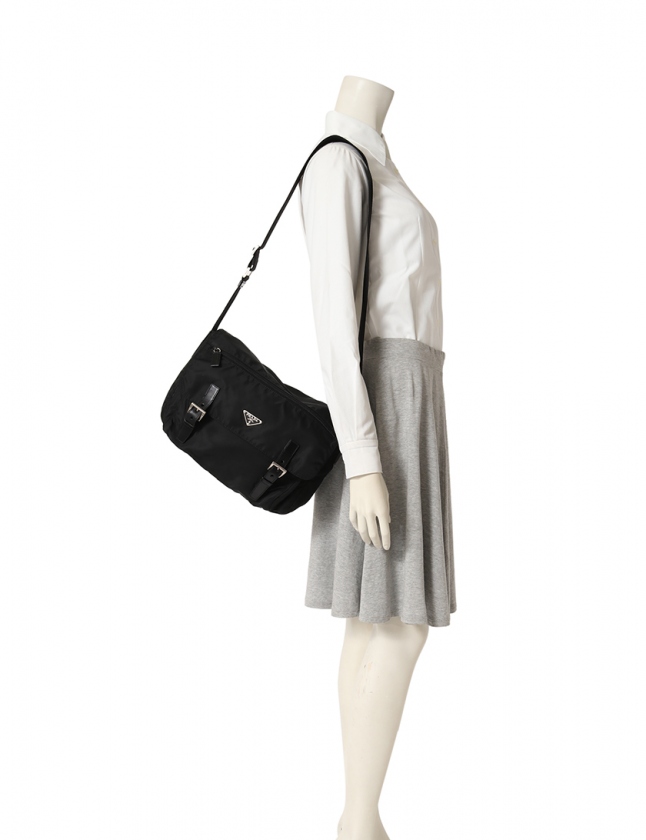 プラダ PRADA ショルダーバッグ 黒 BT6671 ナイロン レザー VELA SPORT