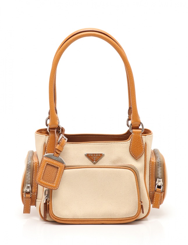 PRADA ハンドバッグ ナイロン×キャンバスカナパミックス