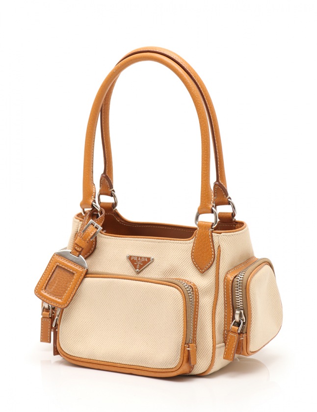 プラダ PRADA ショルダーバッグ カナパミックス アイボリー 茶 BR2522 