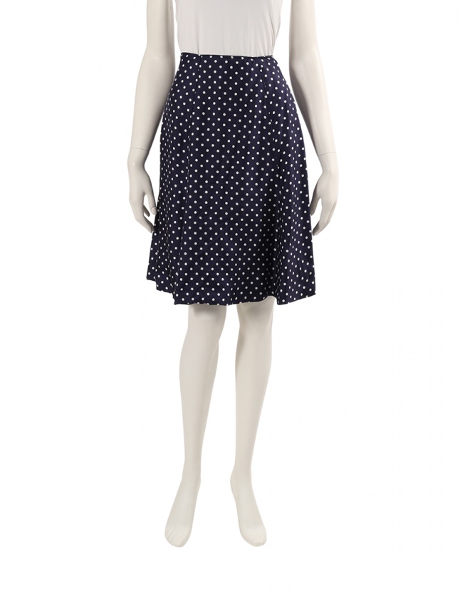 プラダ PRADA フレアスカート ネイビー 白 40 ボトムス ひざ丈 ドット  