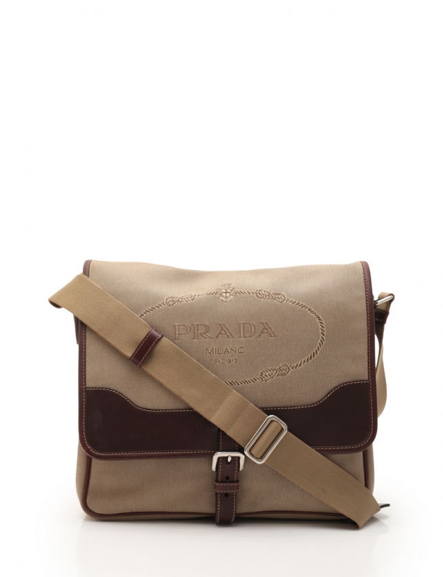 プラダ PRADA ショルダーバッグ ベージュ 茶 VA0642 キャンバス レザー  