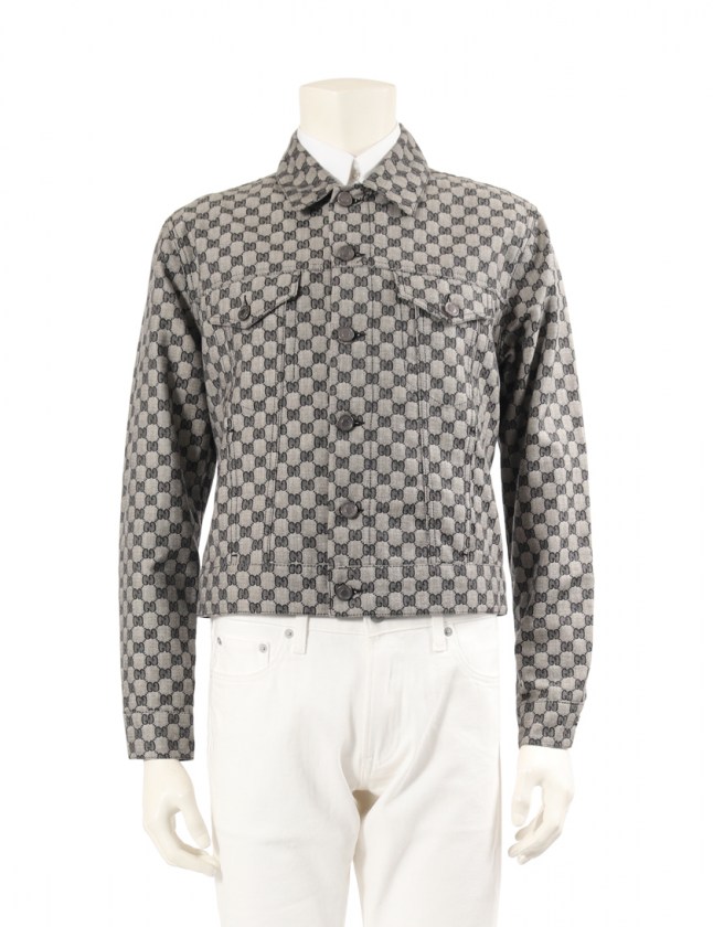 グッチ GUCCI デニムジャケット GG柄 グレー 黒 46 アウター 総柄 XS 