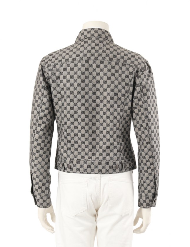グッチ GUCCI デニムジャケット GG柄 グレー 黒 46 アウター 総柄 XS 