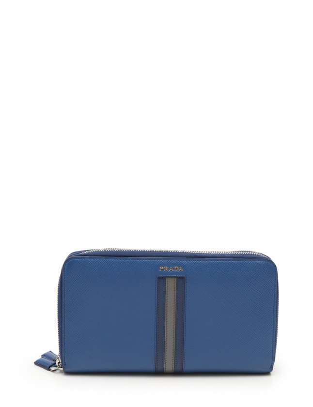 プラダ PRADA ラウンドファスナー長財布 ドキュメントケース 青  