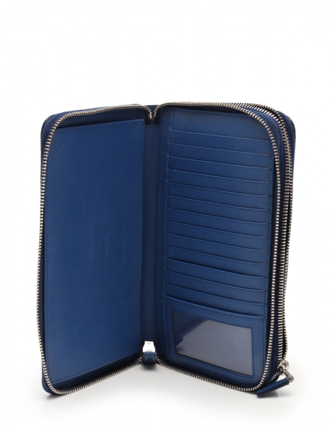 プラダ PRADA ラウンドファスナー長財布 ドキュメントケース 青  