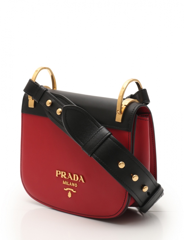 プラダ PRADA ショルダーバッグ 赤 黒 1BD039 レザー バイカラー CITY