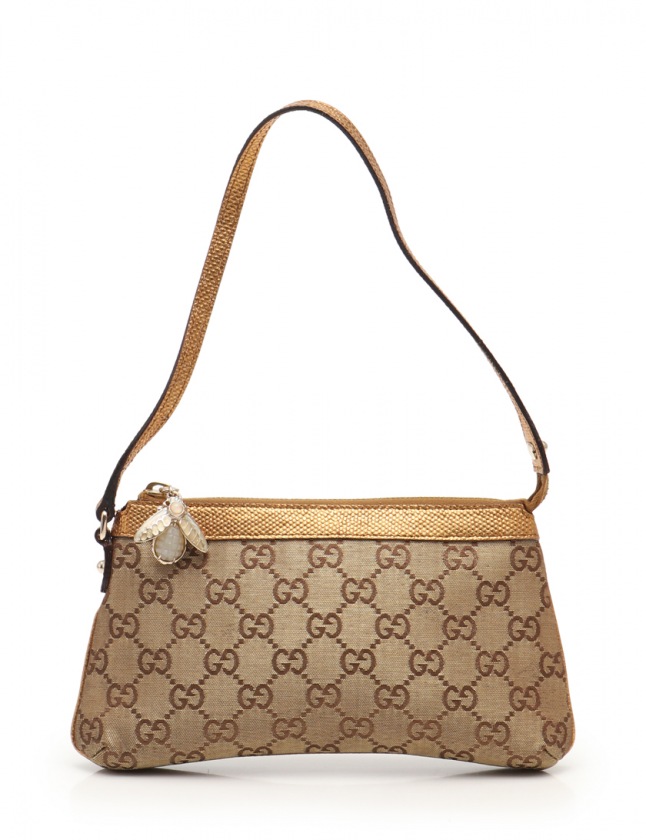グッチ GUCCI アクセサリーポーチ ハンドバッグ GGキャンバス ゴールド 