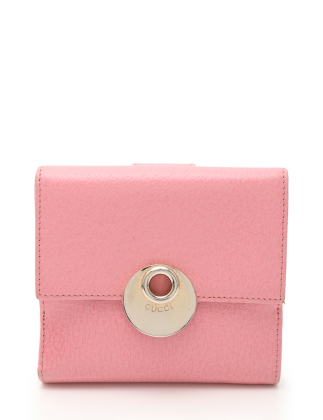 グッチ GUCCI Wホック 二つ折り財布 GGキャンバス ピンク 小物 レザー 