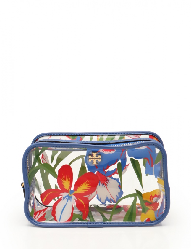 トリーバーチ TORY BURCH コスメポーチ クリア 青 マルチカラー