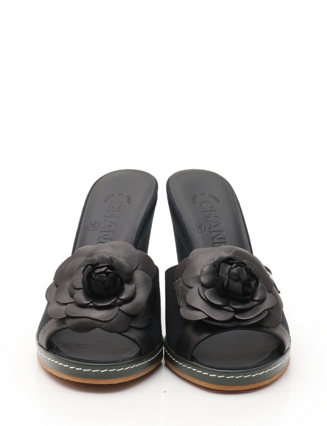 シャネル CHANEL サンダル ヒール カメリア ウェッジソール 黒 36 1/2 