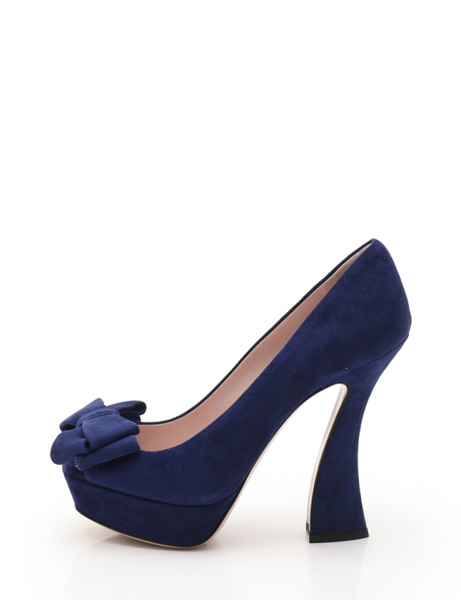 ミュウミュウ miumiu パンプス ヒール 青 36.5 シューズ 23.5cm 5KP220 