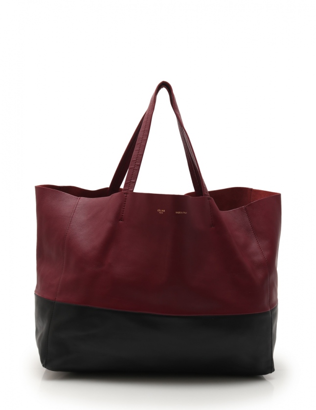 セリーヌホリゾンタルカバトートバッグバイカラー ブラック＆ボルドー