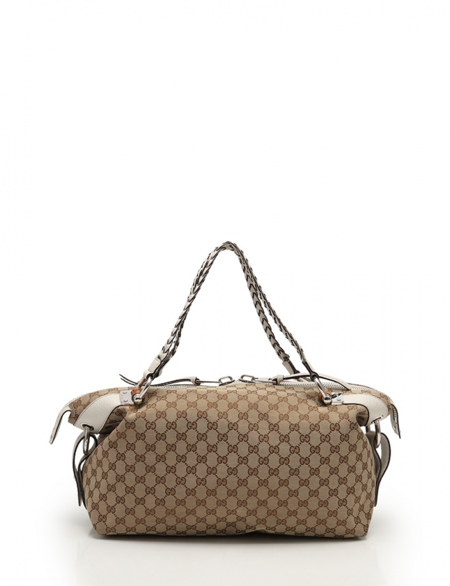グッチ GUCCI ショルダーバッグ バンブー GGキャンバス ベージュ 白 