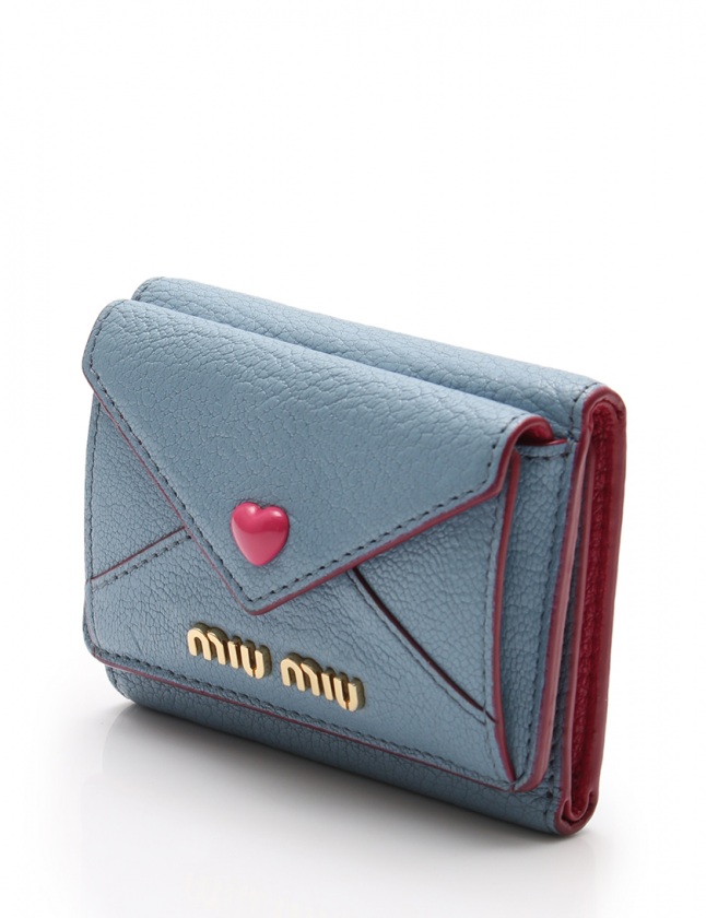 ミュウミュウ miumiu 三つ折り財布 マドラス 水色 小物 レザー 