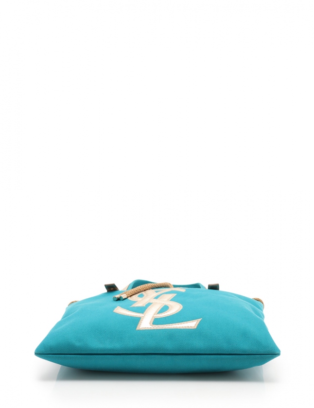 Yves Saint Laurent リブゴーシュ ターコイズ ハンドバッグ