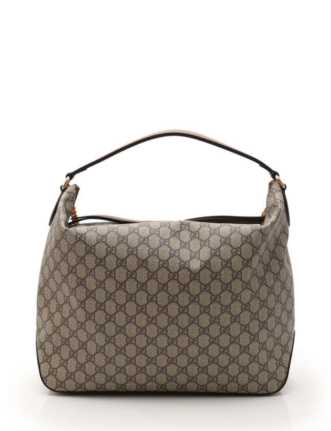 グッチ　ショルダーバッグ　革ロゴ　GGスプリーム　大容量　ベージュ　PVCレザー グッチ GUCCI ショルダーバッグ GGスプリーム ラージ ホーボー