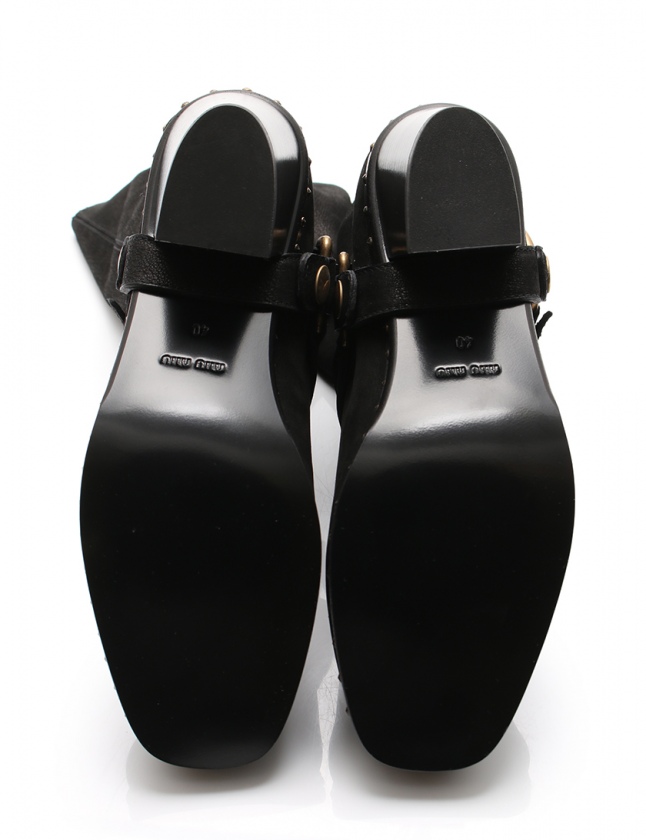 ミュウミュウ miumiu ブーツ 黒 40 シューズ 27cm レザー スタッズ 