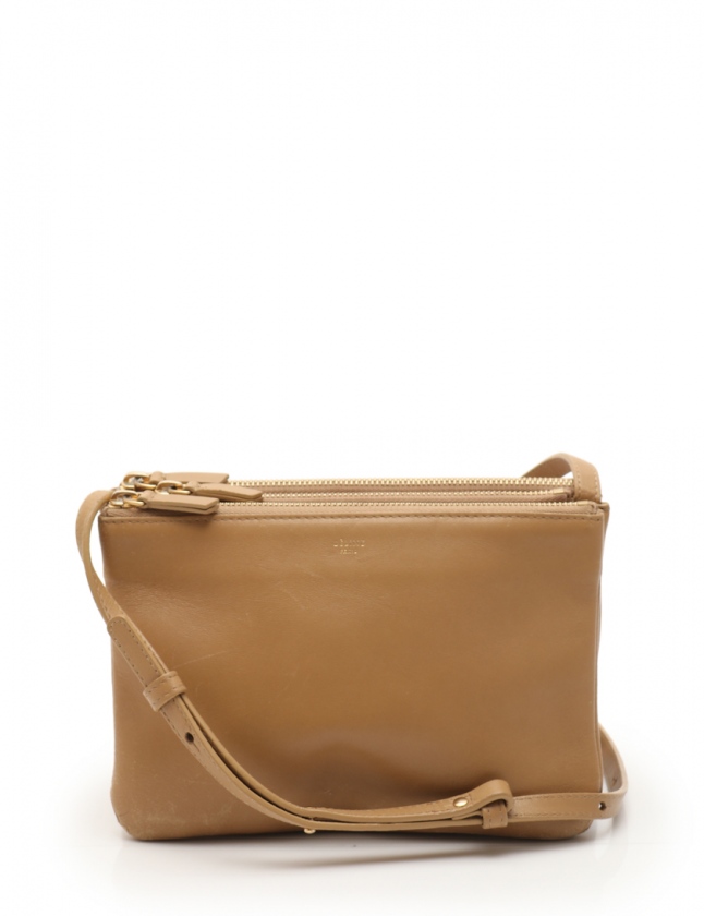 ベージュレザーショルダーバッグCELINEトリオ